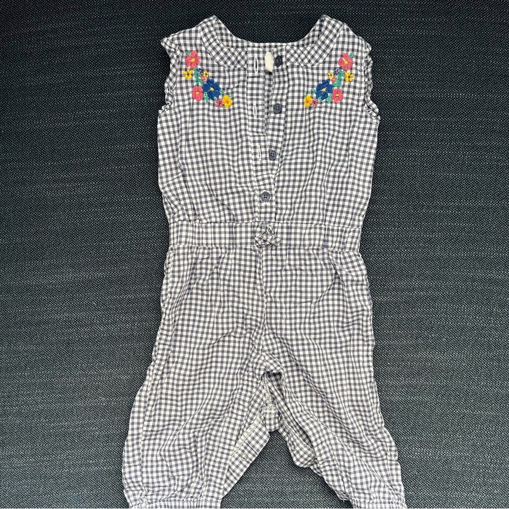 Old Navy Black and White Gingham Romper with Embroidered Details
